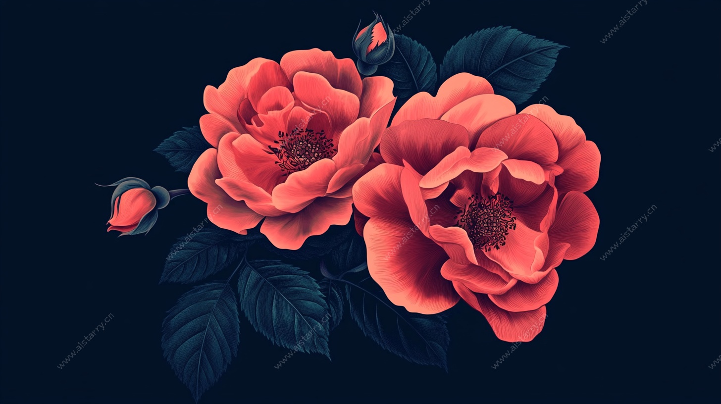 艳丽红玫瑰插画