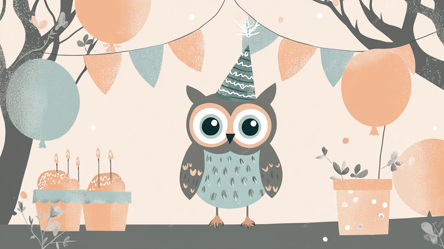 猫头鹰生日派对插画
