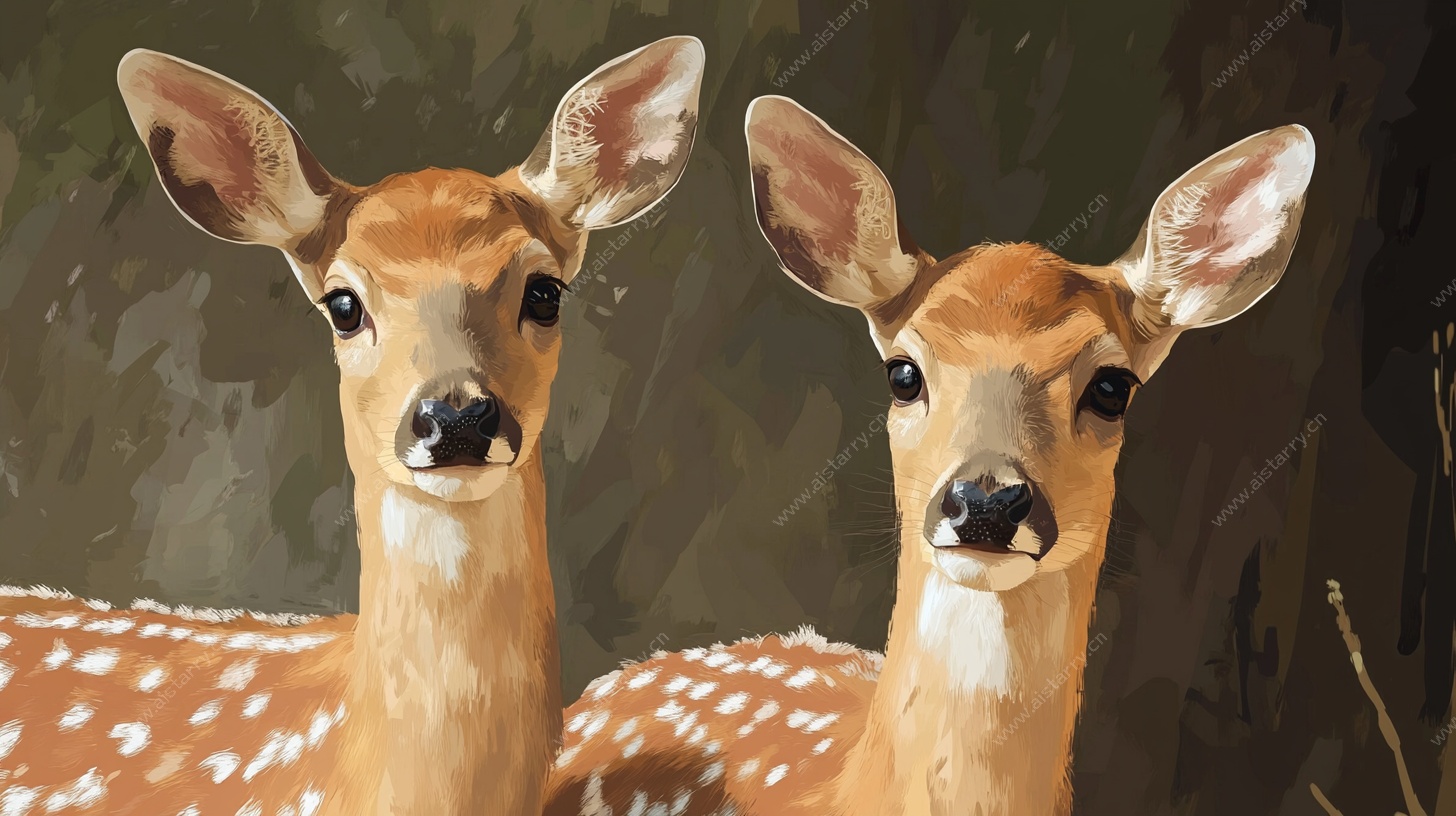 双生小鹿绘画