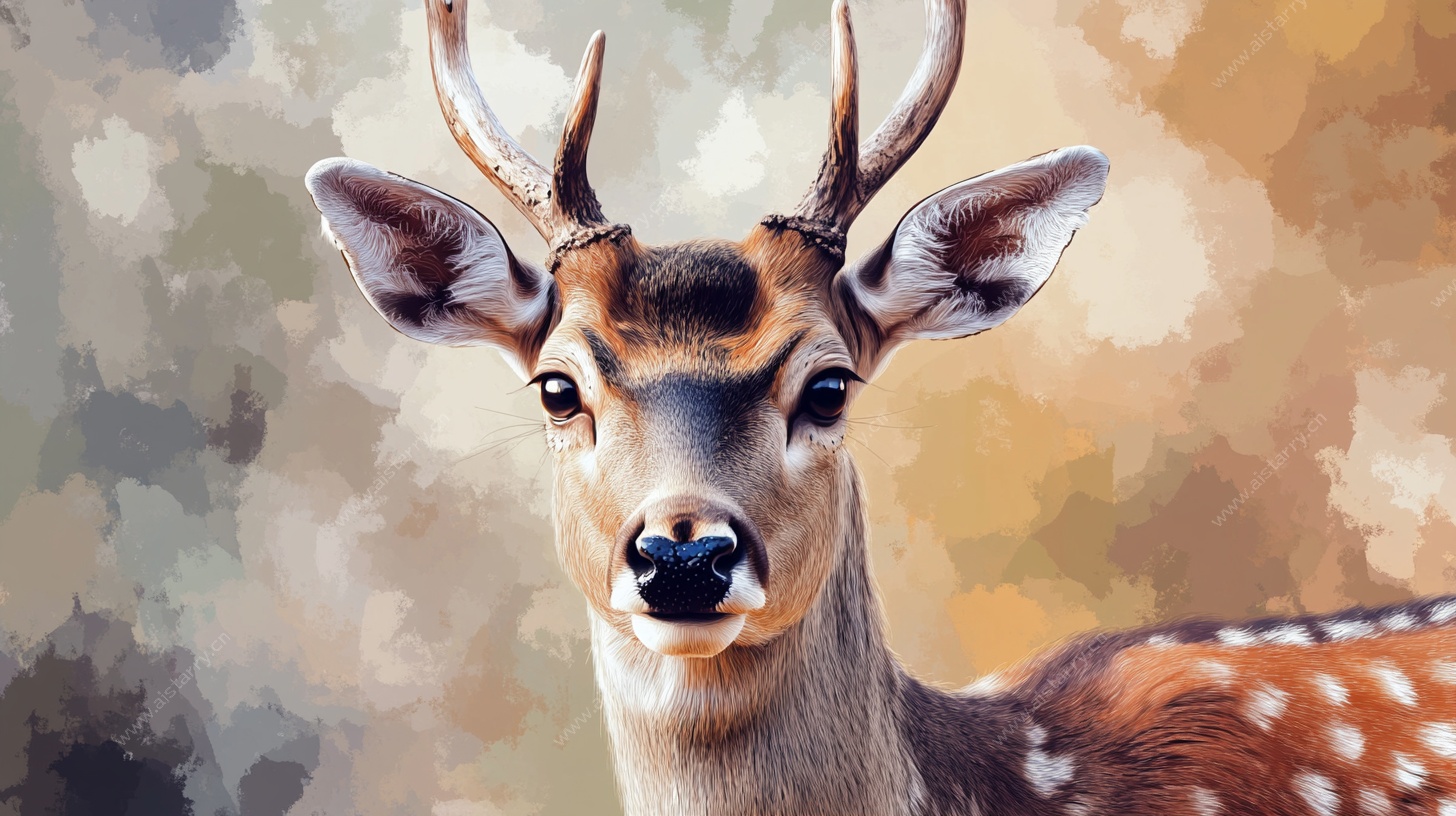 鹿的艺术插画特写