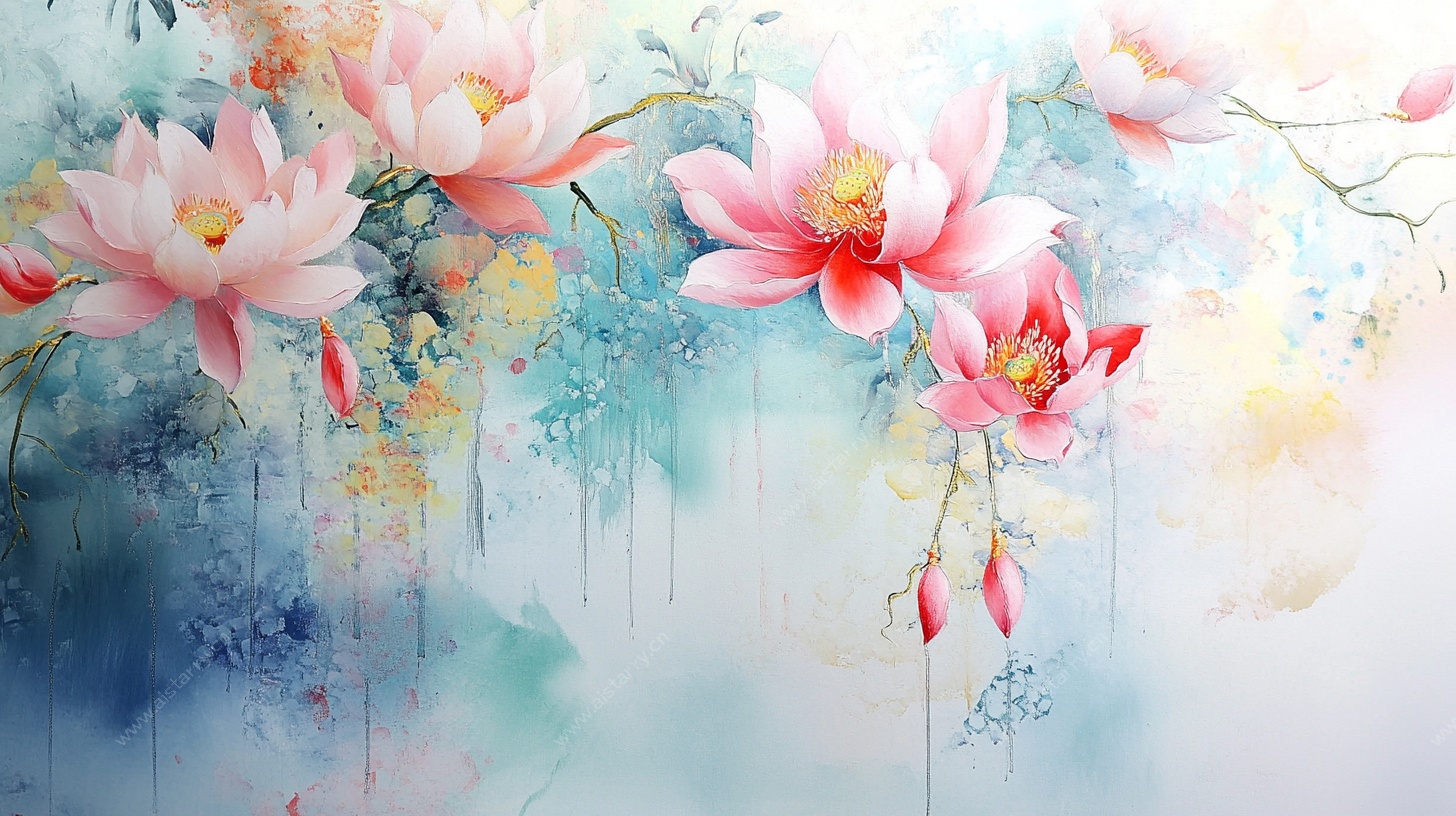 梦幻水墨风盛开荷花图