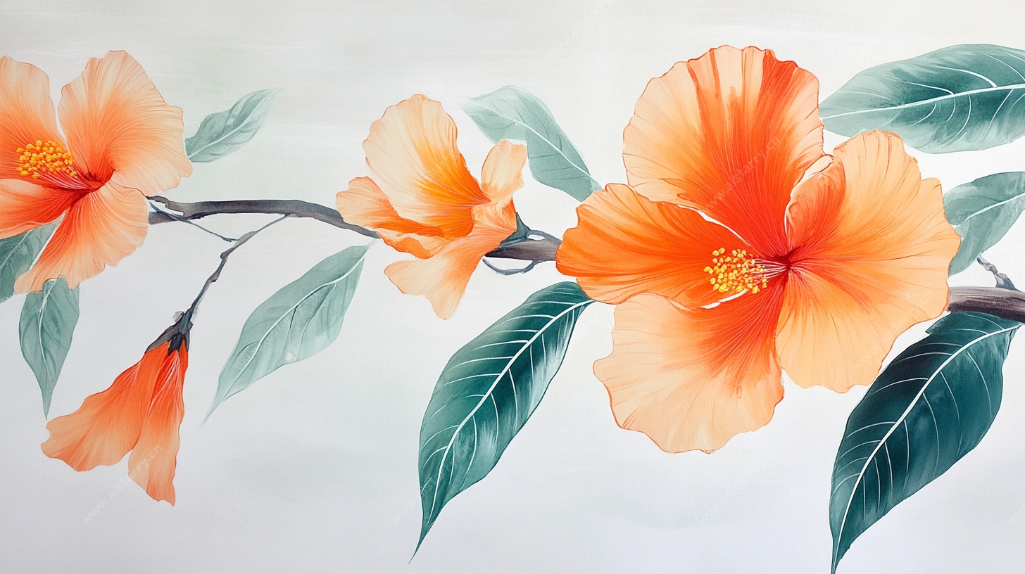 橙色木槿花绘画装饰图
