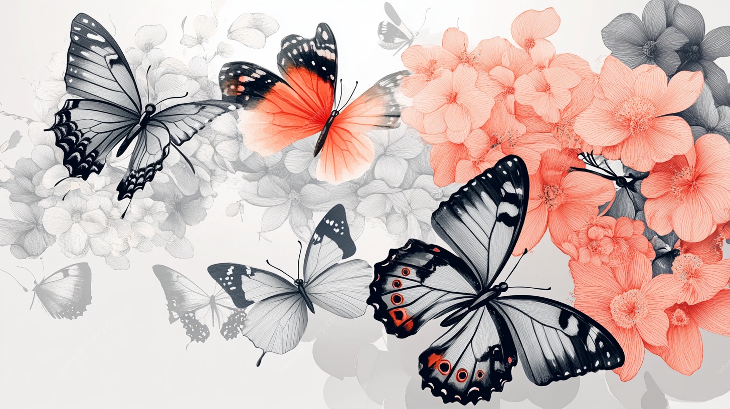 蝴蝶与花卉的梦幻组合