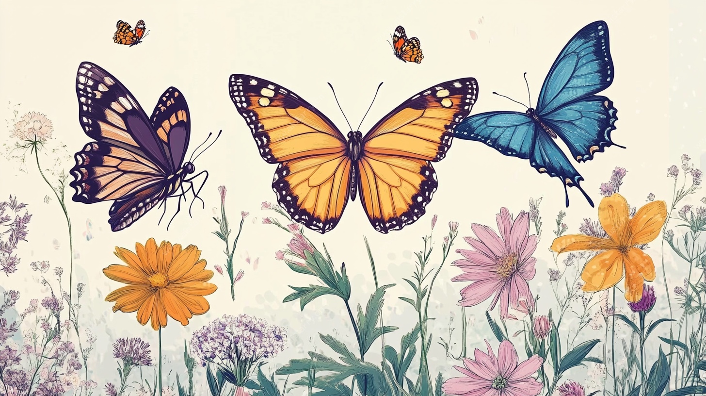 花丛中飞舞的多彩蝴蝶