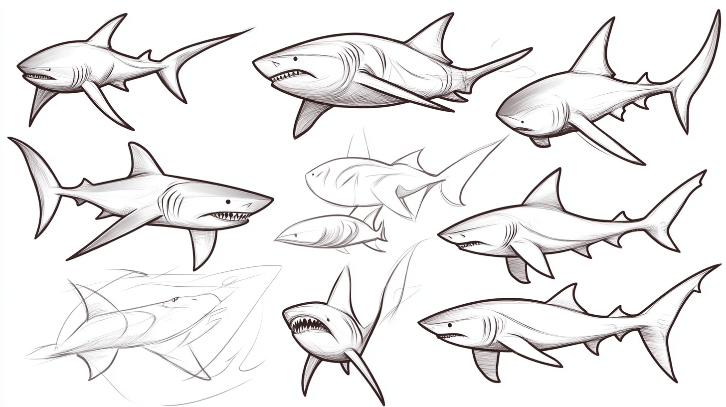 鲨鱼手绘线条图集合