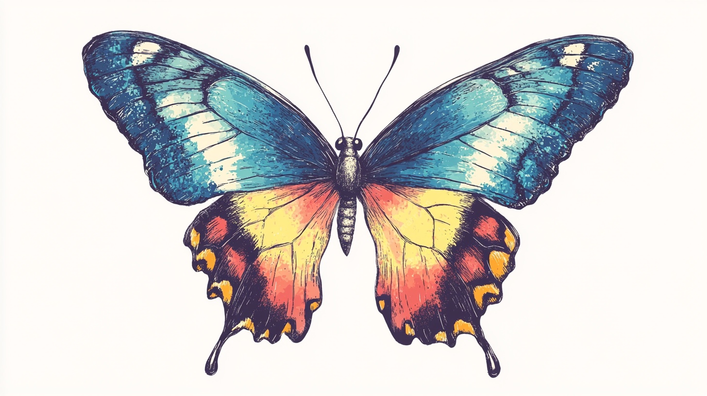 彩色手绘蝴蝶插画
