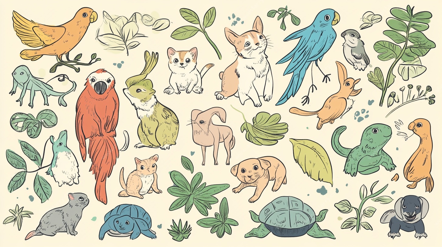 可爱动物大集合插画