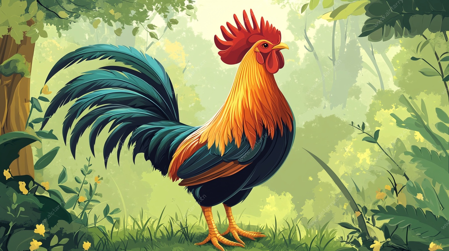 森林中的绚丽公鸡