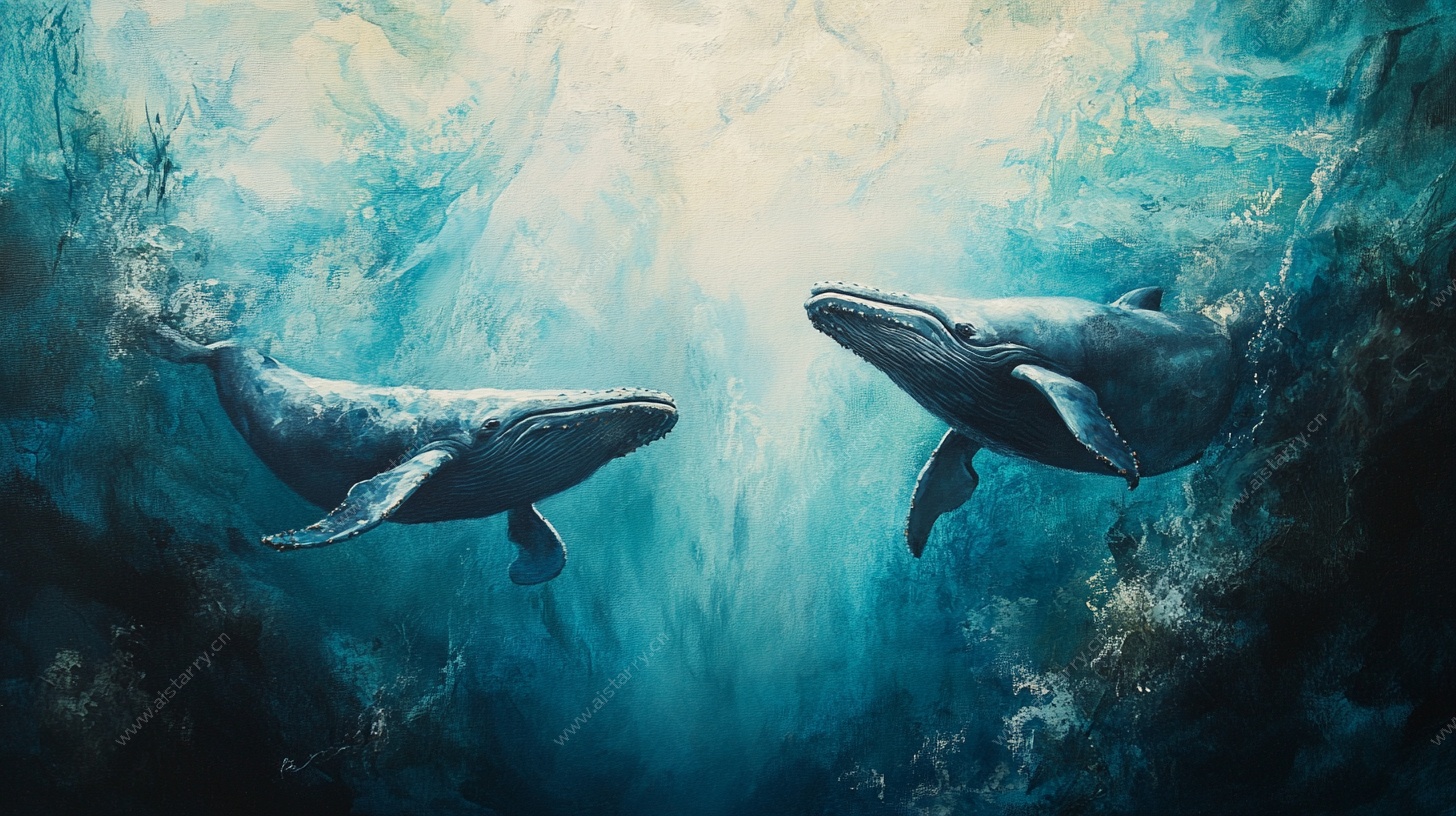 深海中的双鲸奇幻景象