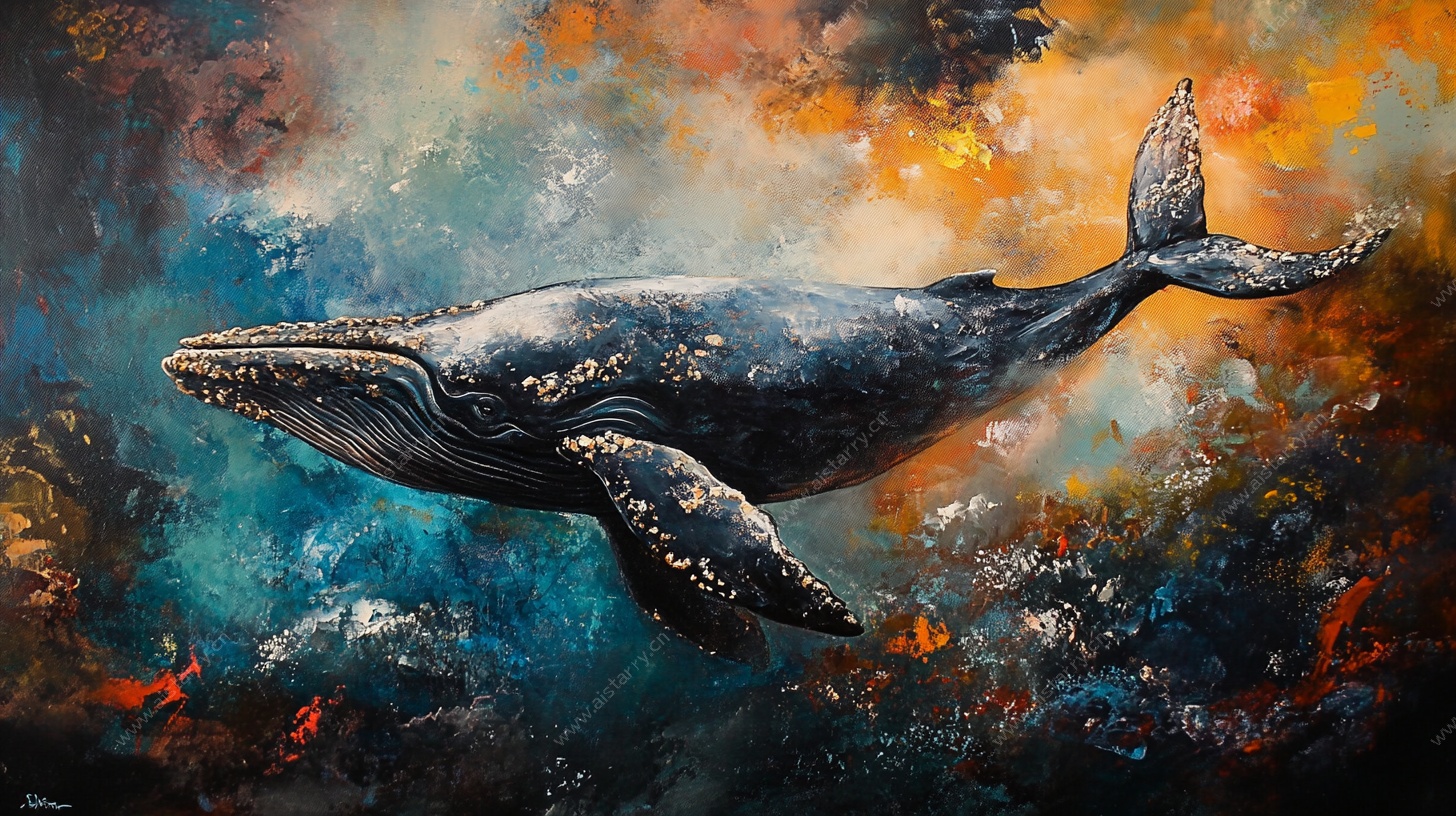 梦幻海洋鲸鱼油画