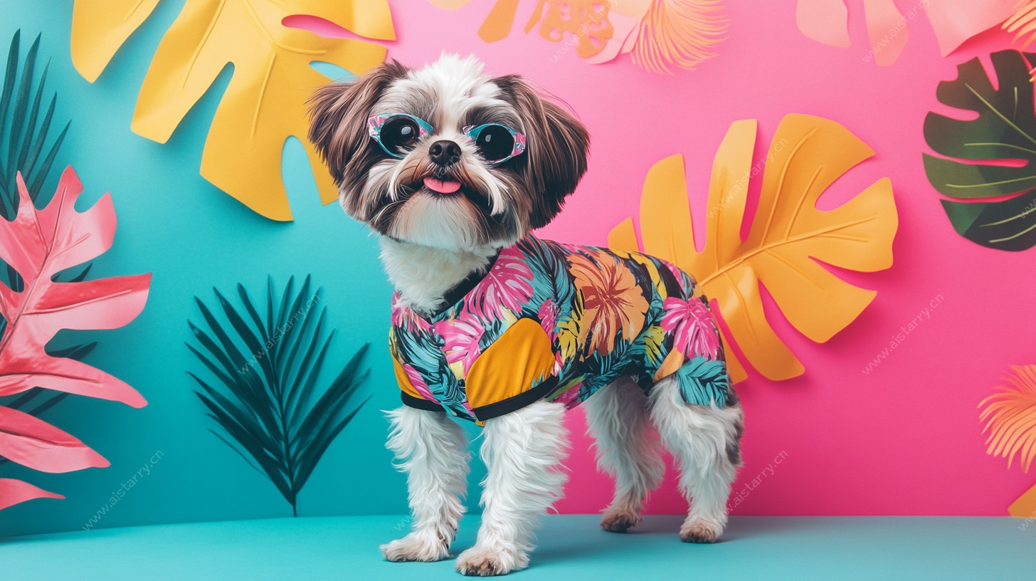 穿着花衣的可爱宠物犬