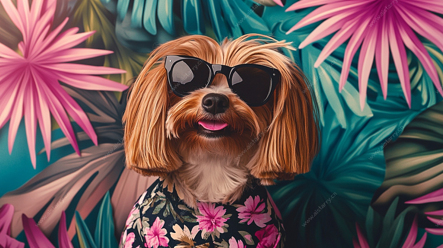 时尚墨镜小狗的花卉穿搭