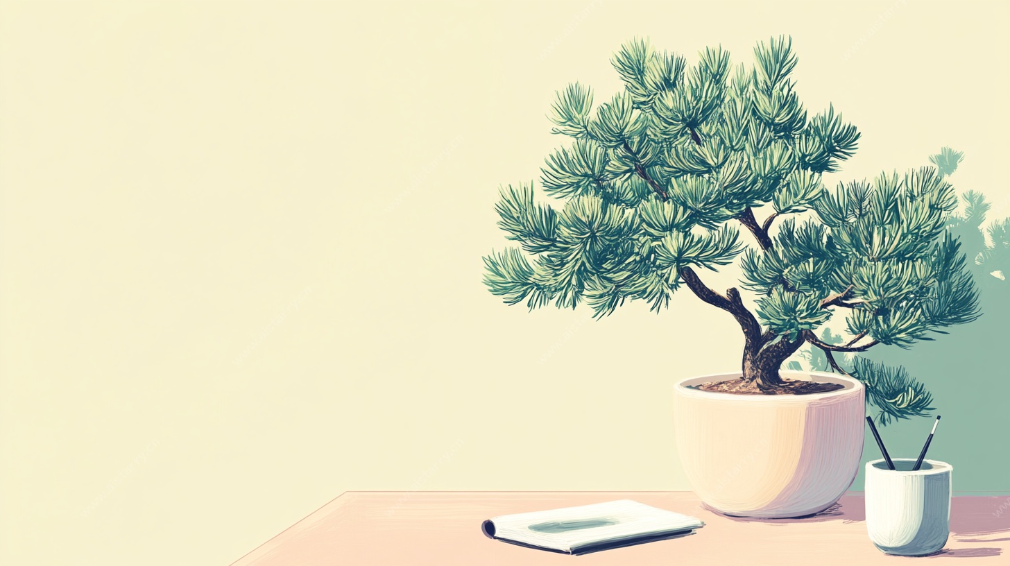 简约风桌面盆景插画