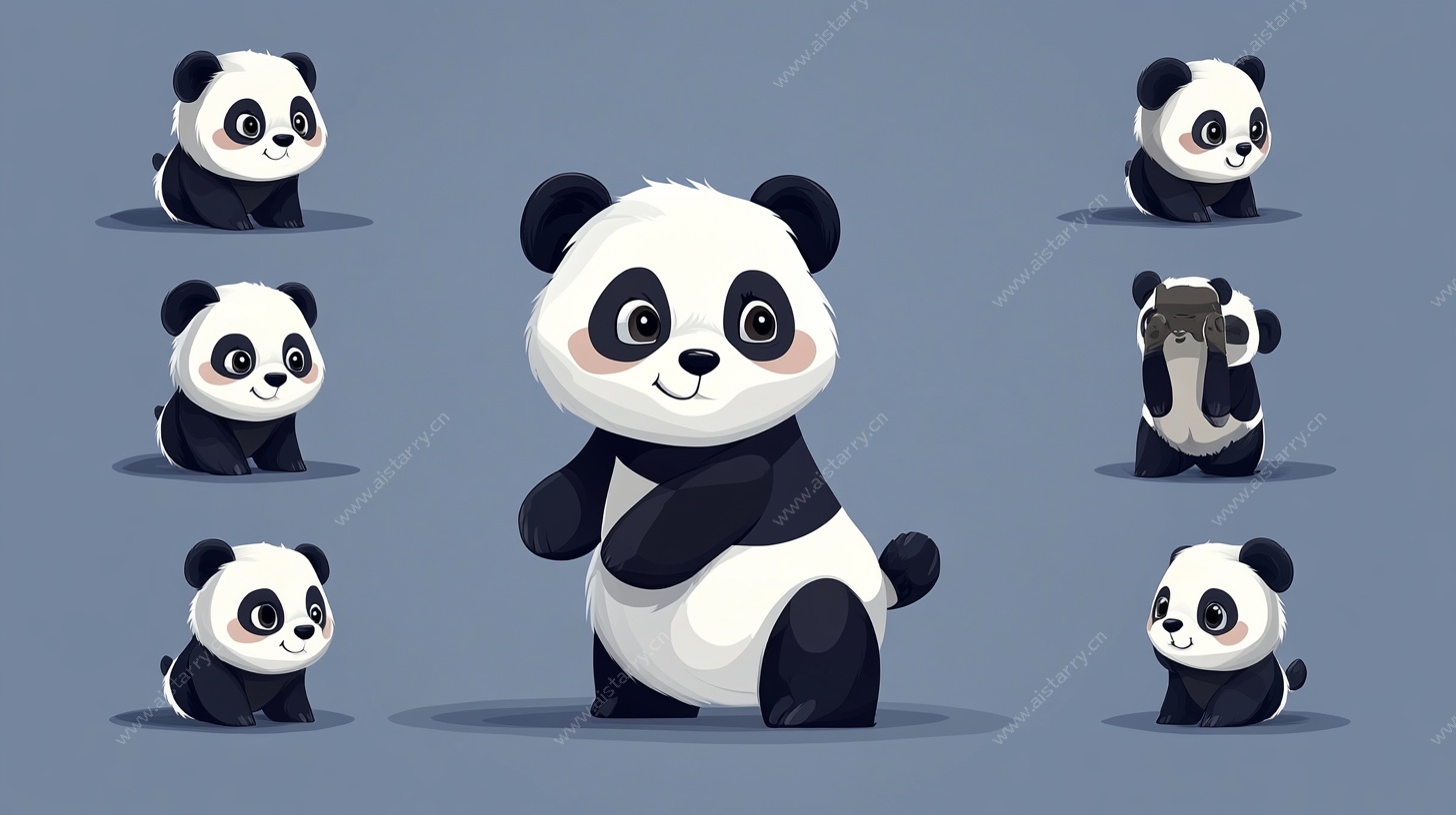 可爱熊猫的多样姿态展示