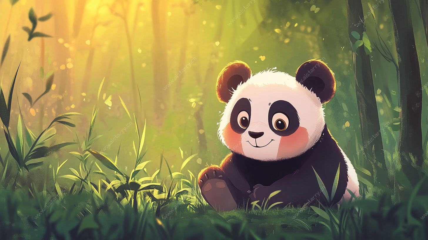 阳光森林中的可爱熊猫