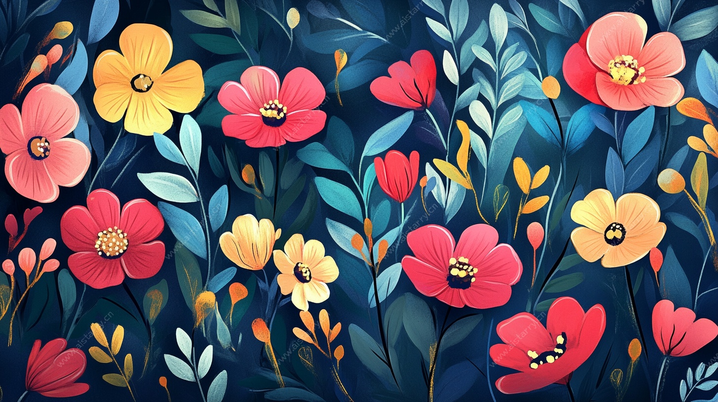 梦幻花卉插画背景图