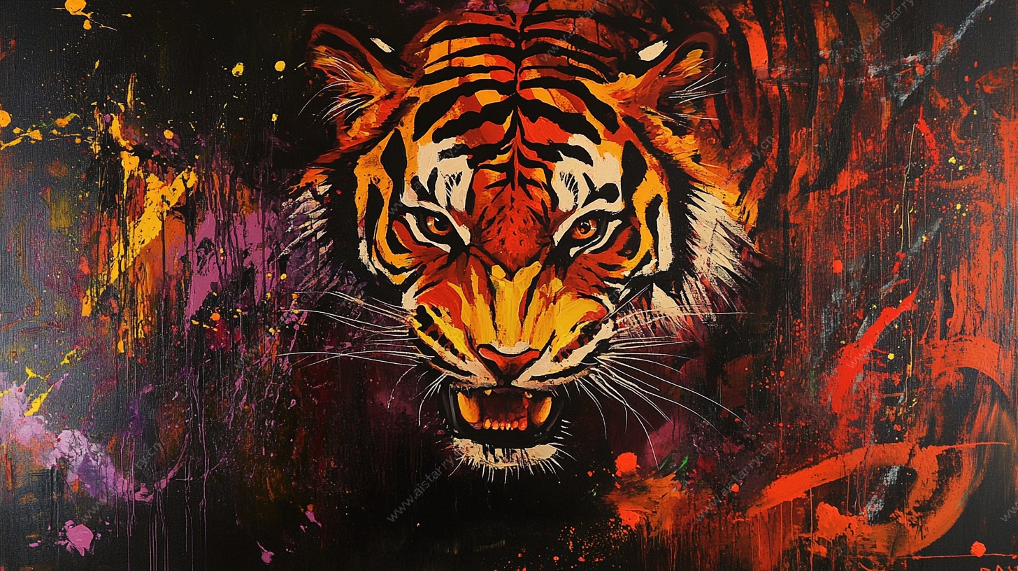 霸气老虎油画风艺术作品