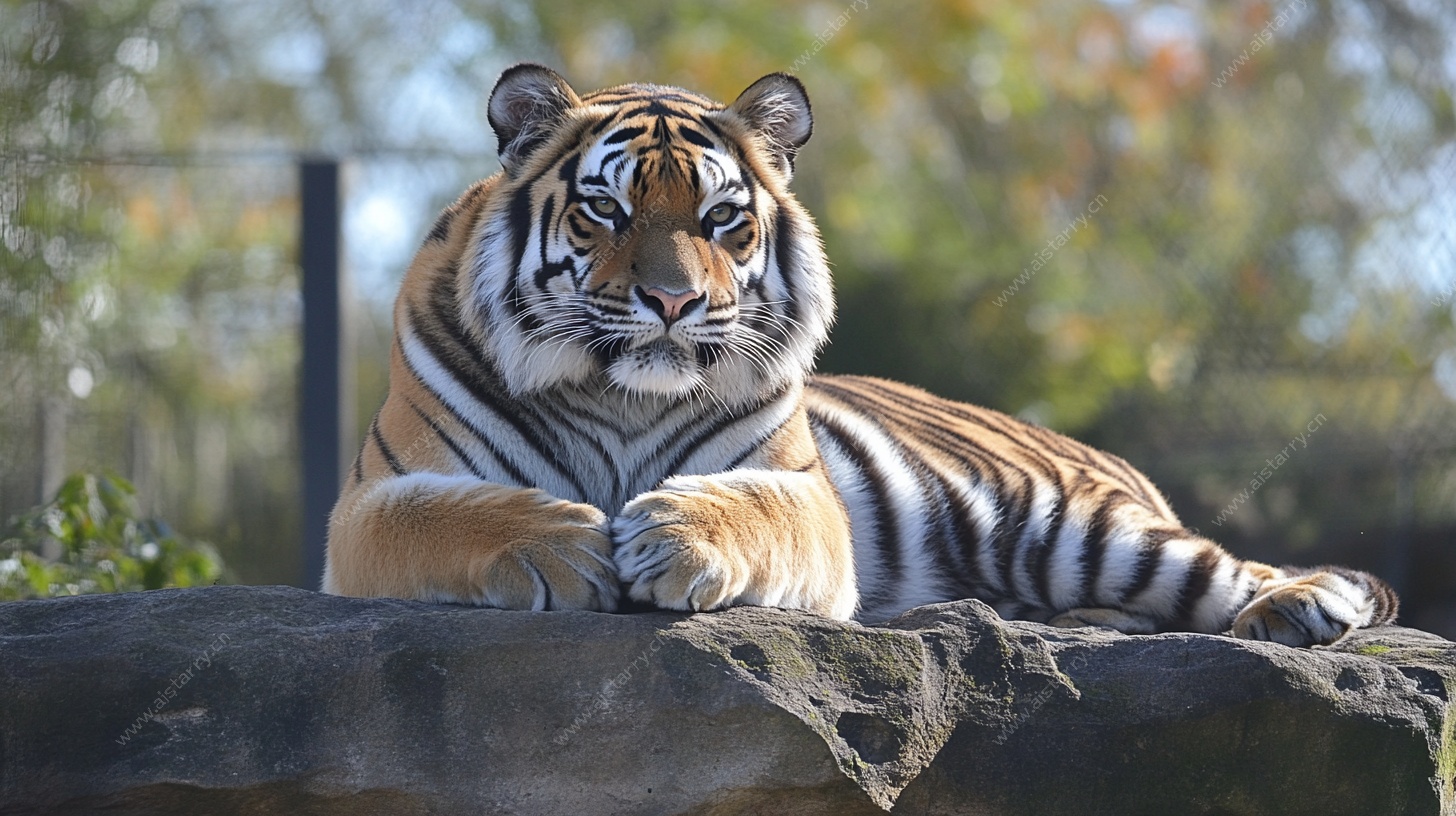 岩石上休憩的威风老虎