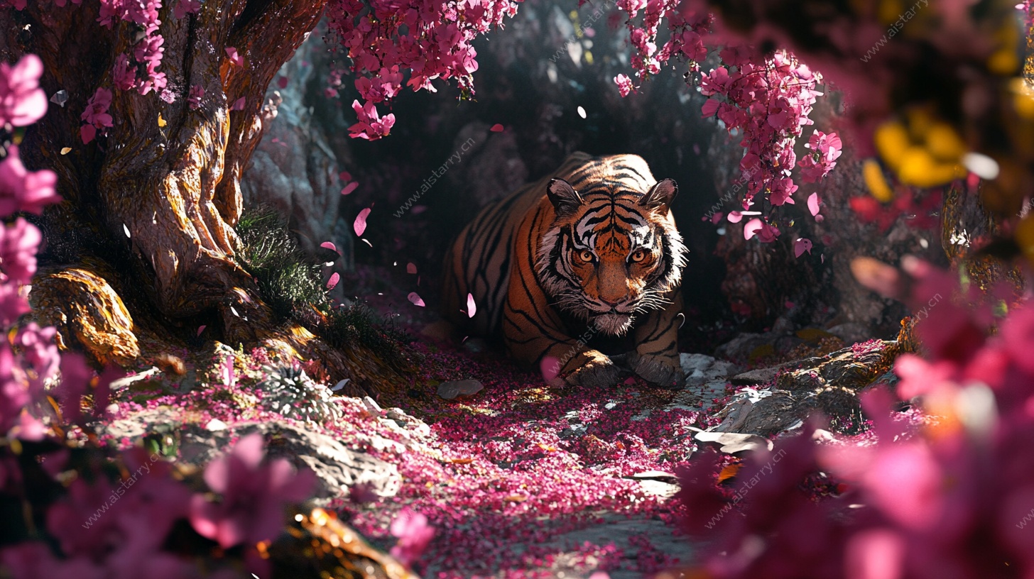 樱花树下的猛虎