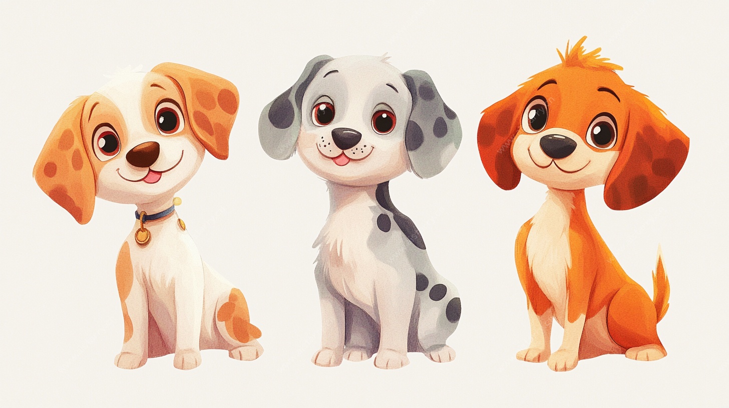 三只可爱卡通小狗