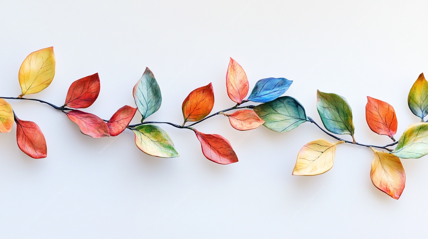 多彩手绘叶片装饰枝条