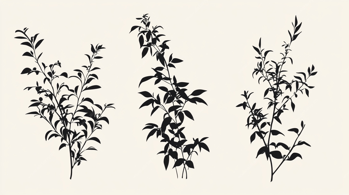 水墨风植物枝叶插画