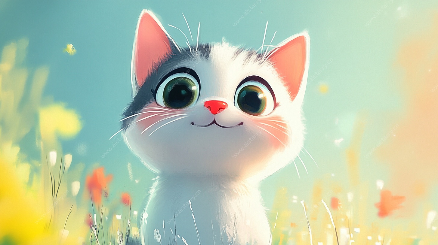 可爱小猫置身梦幻花田