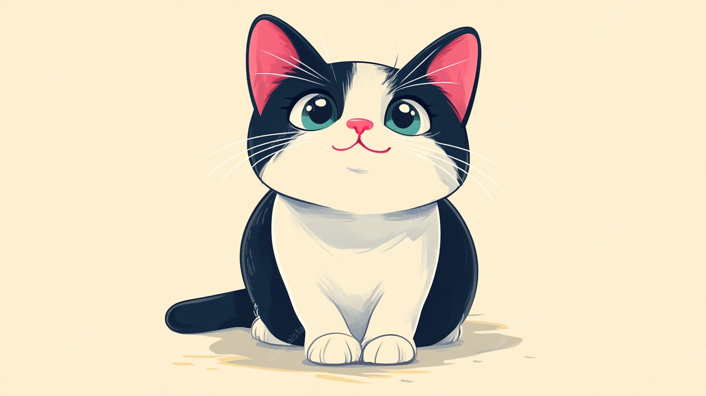 可爱黑白猫咪插画