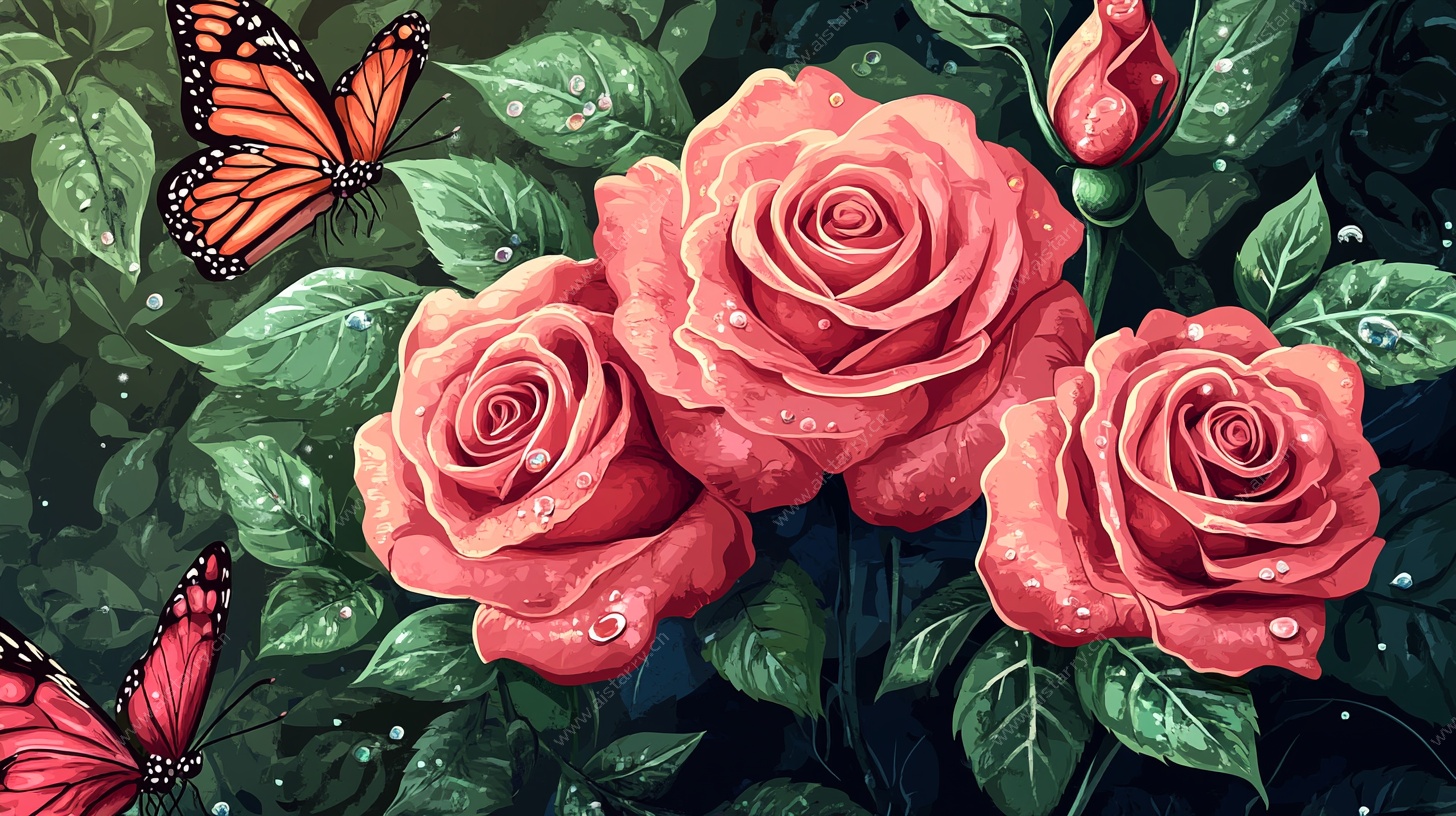 玫瑰与蝶的梦幻花卉图景