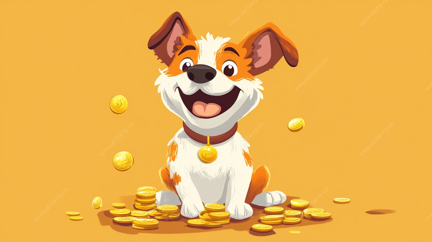 欢乐小狗坐金币堆中
