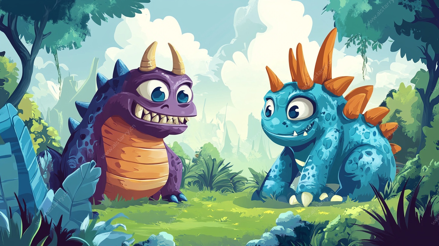 森林中的可爱双恐龙