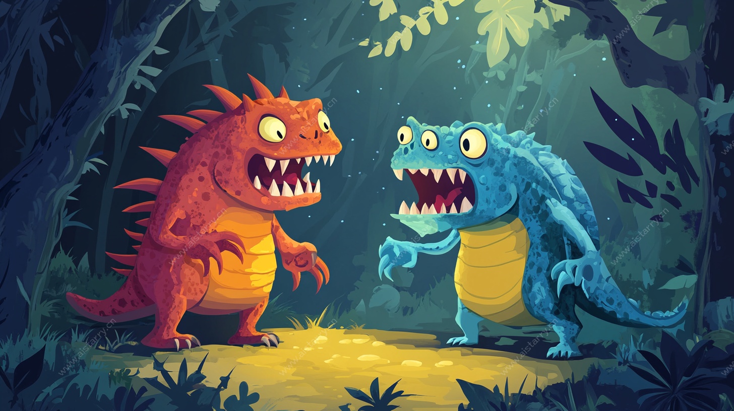 森林中对峙的两只怪兽