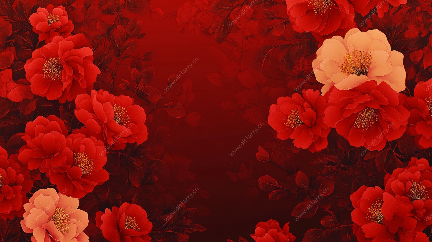 红底繁花背景图