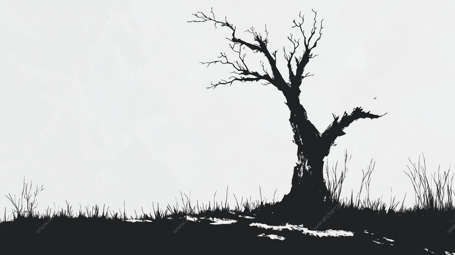 孤独枯树剪影
