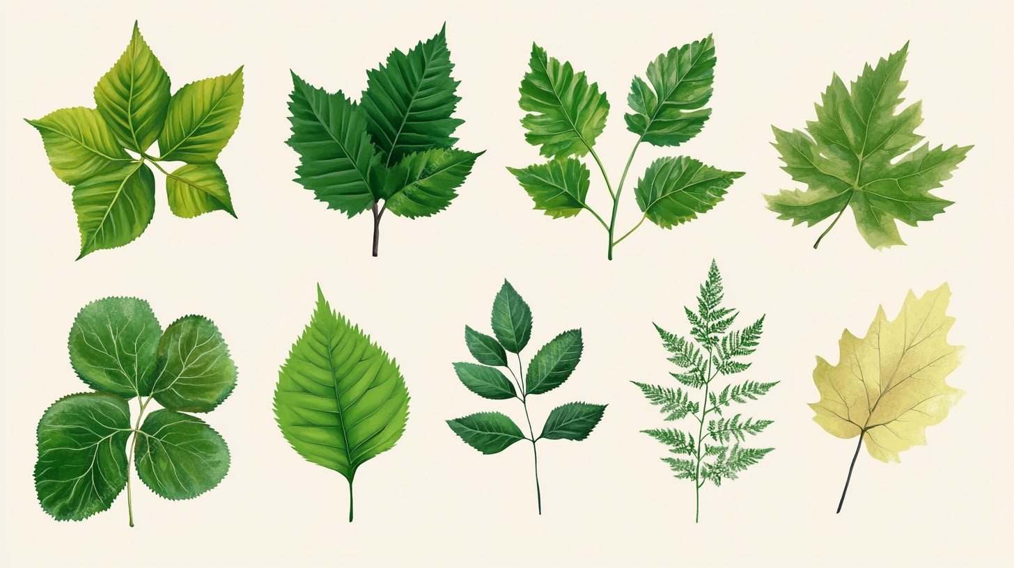 多样手绘植物叶片集合