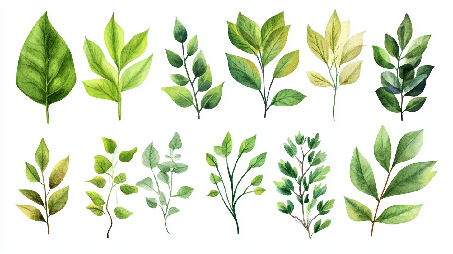 水彩绿叶插画集合