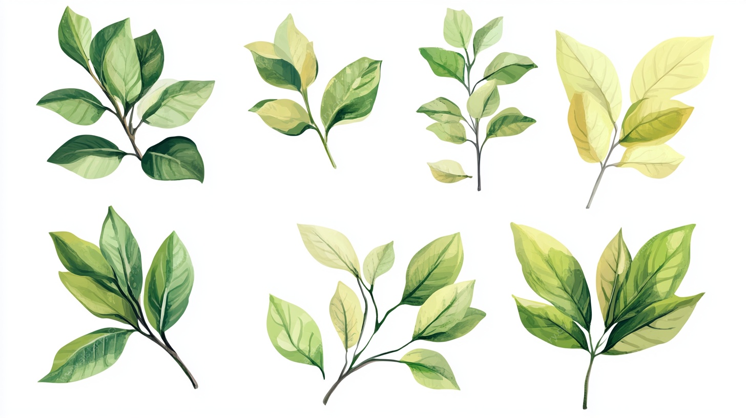水彩绘绿叶植物素材