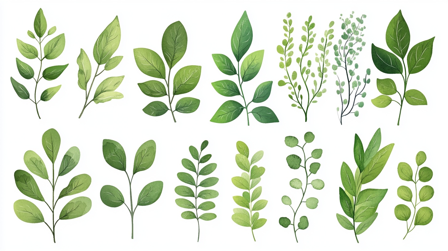 清新水彩风绿植叶片集合