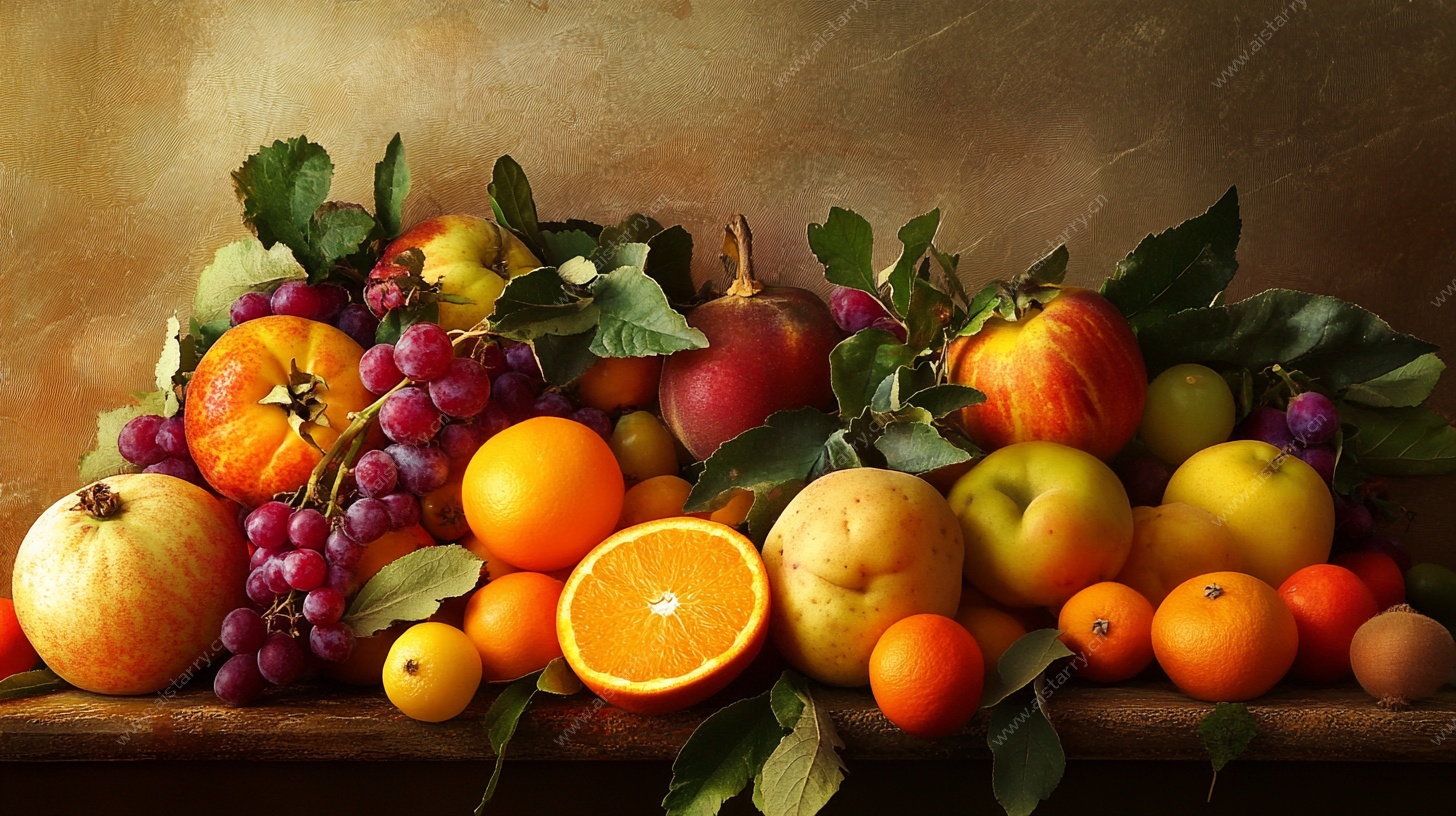 静物水果油画 多彩丰收景