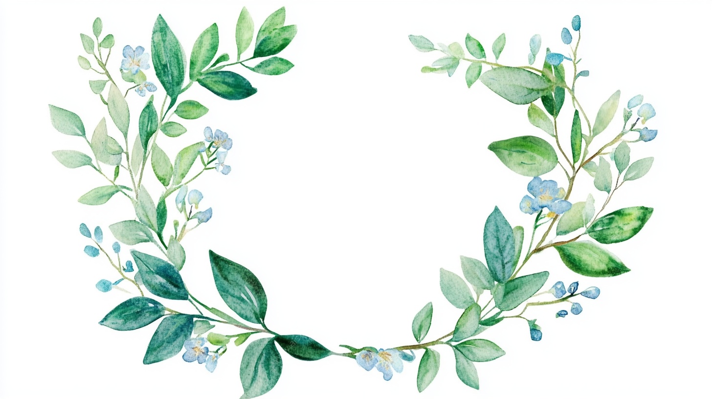 水彩绿叶花环装饰图