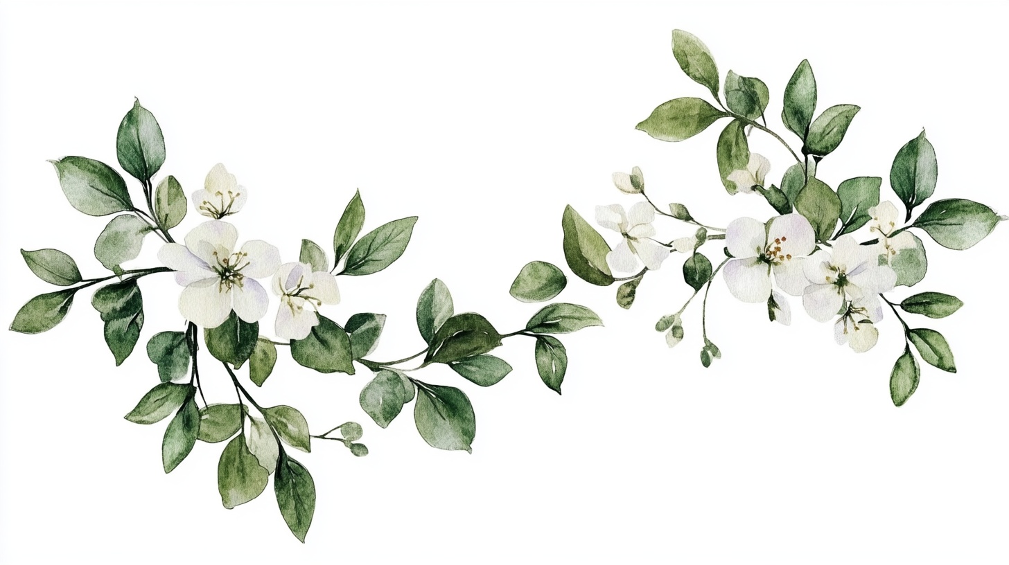 白色花卉绿叶装饰图案