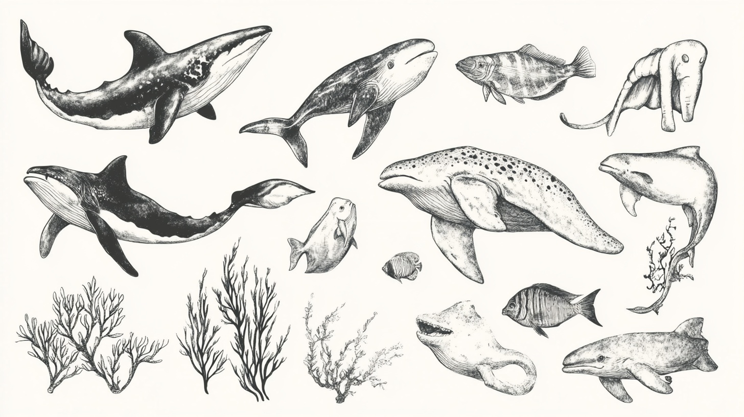 海洋生物手绘插画集合