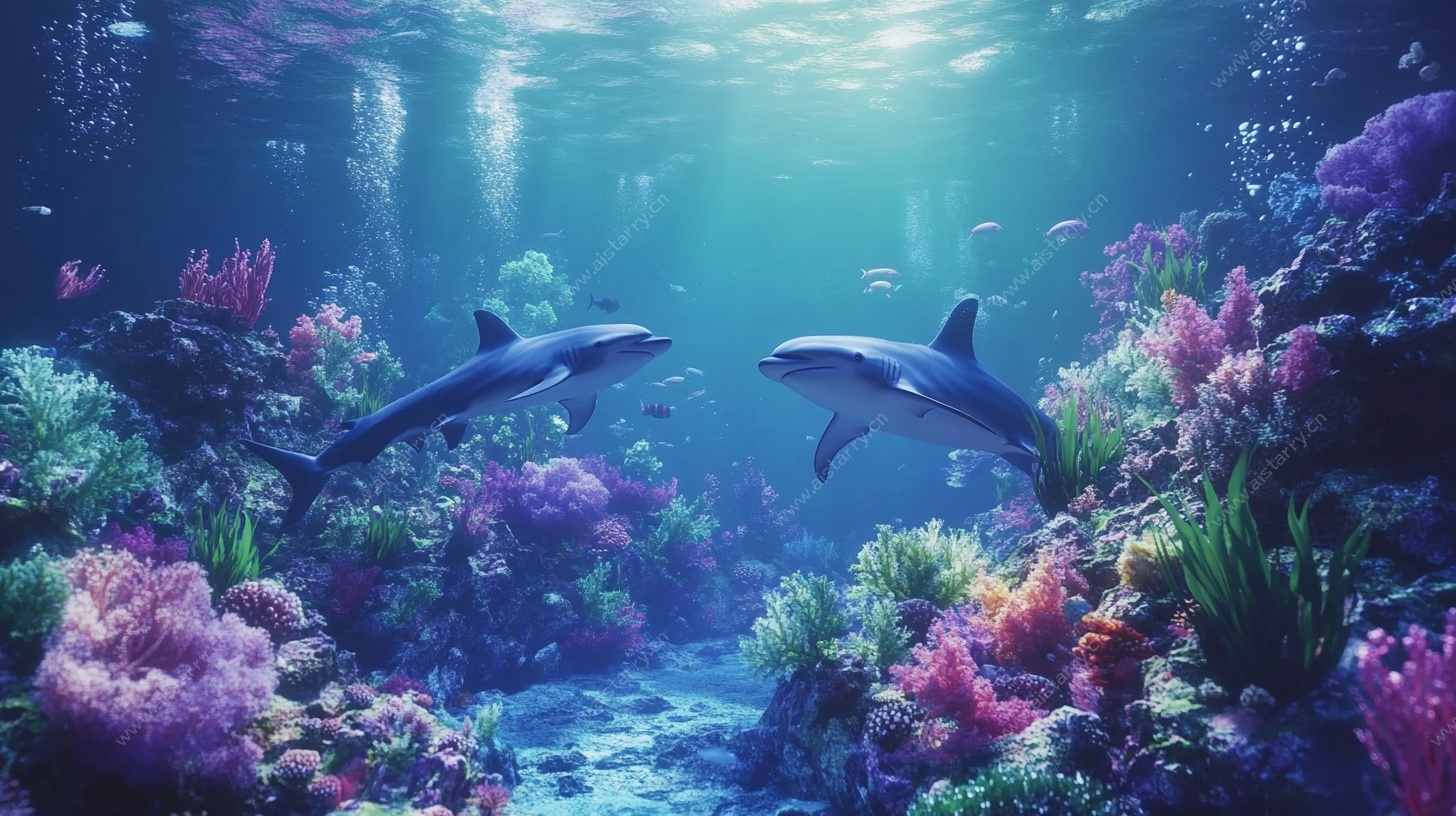 梦幻海底双鲨共游图