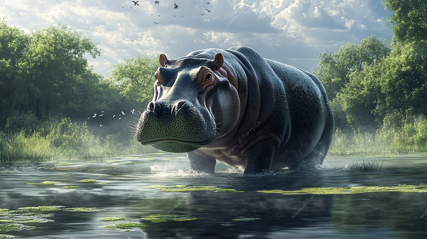 河马在水域中悠然前行