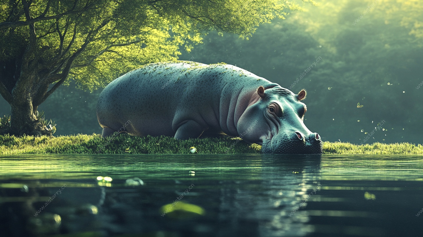 河畔休憩的河马