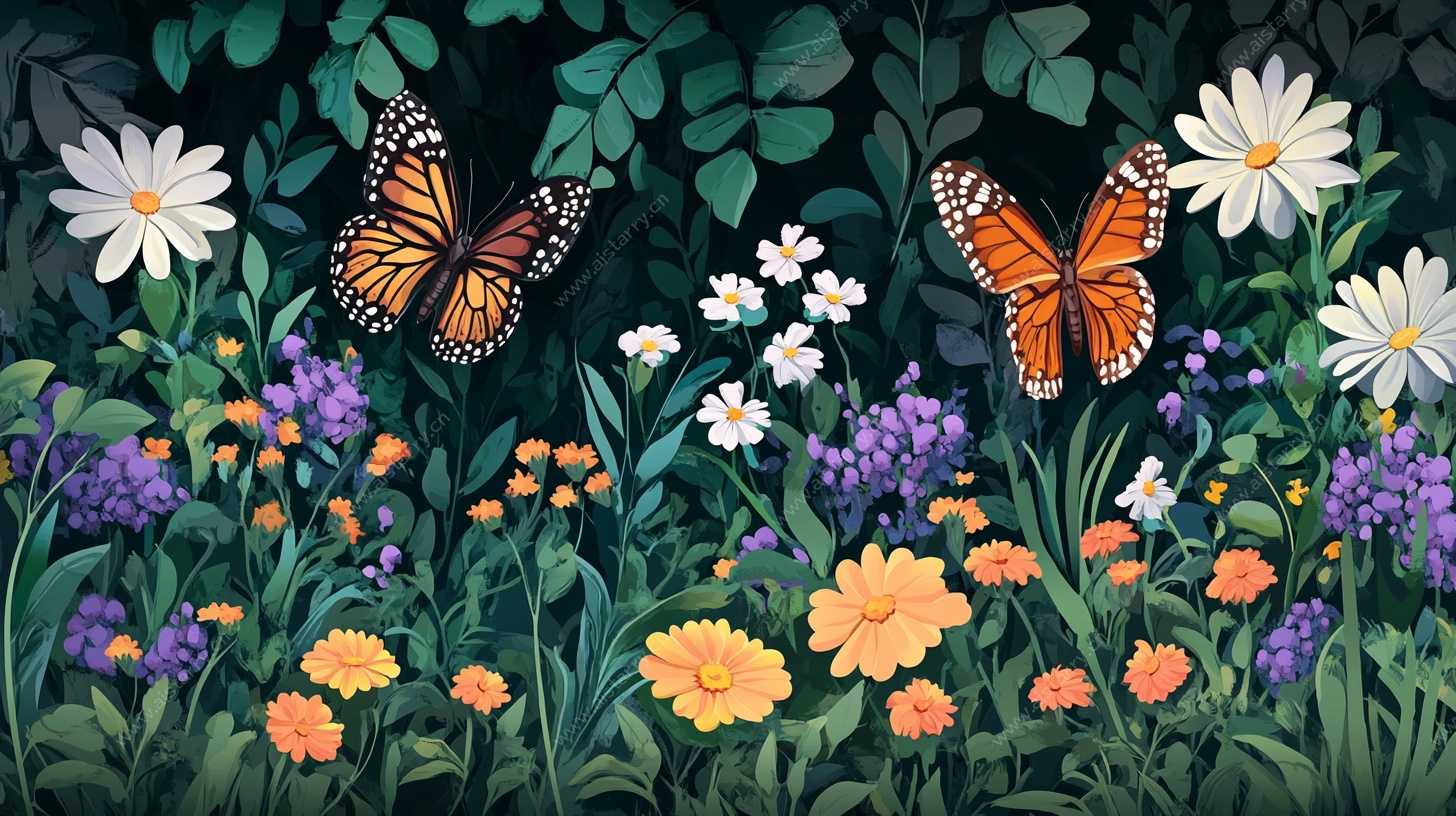 花丛中飞舞的美丽蝴蝶