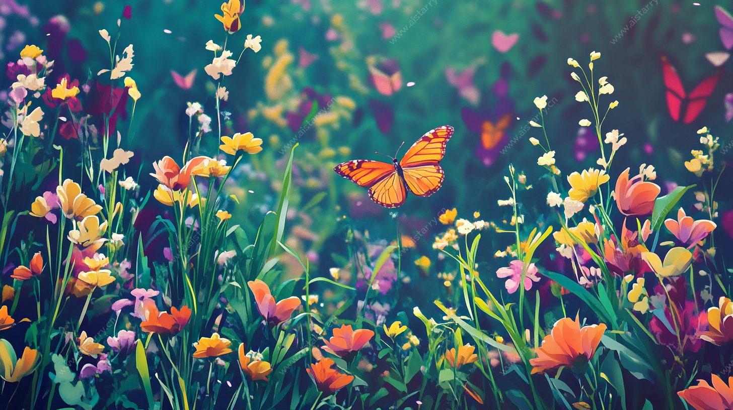 梦幻花海中的蝴蝶飞舞