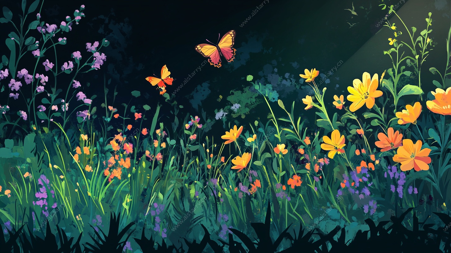 梦幻花丛中的蝴蝶飞舞