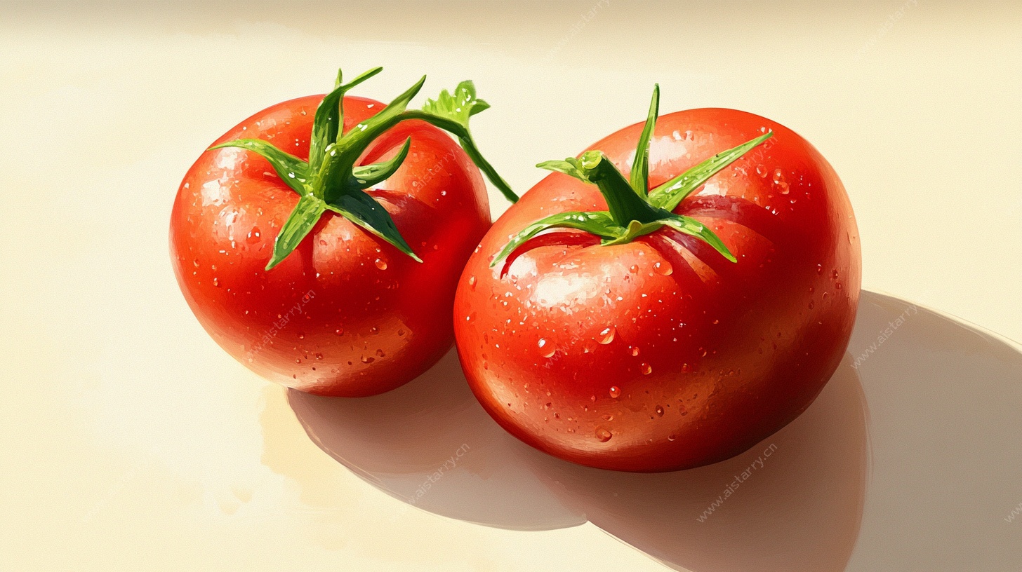 新鲜红番茄 水珠点缀