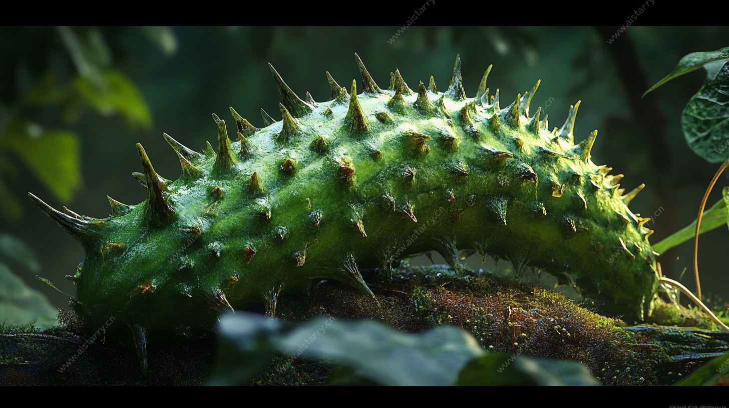 奇异带刺绿色植物特写
